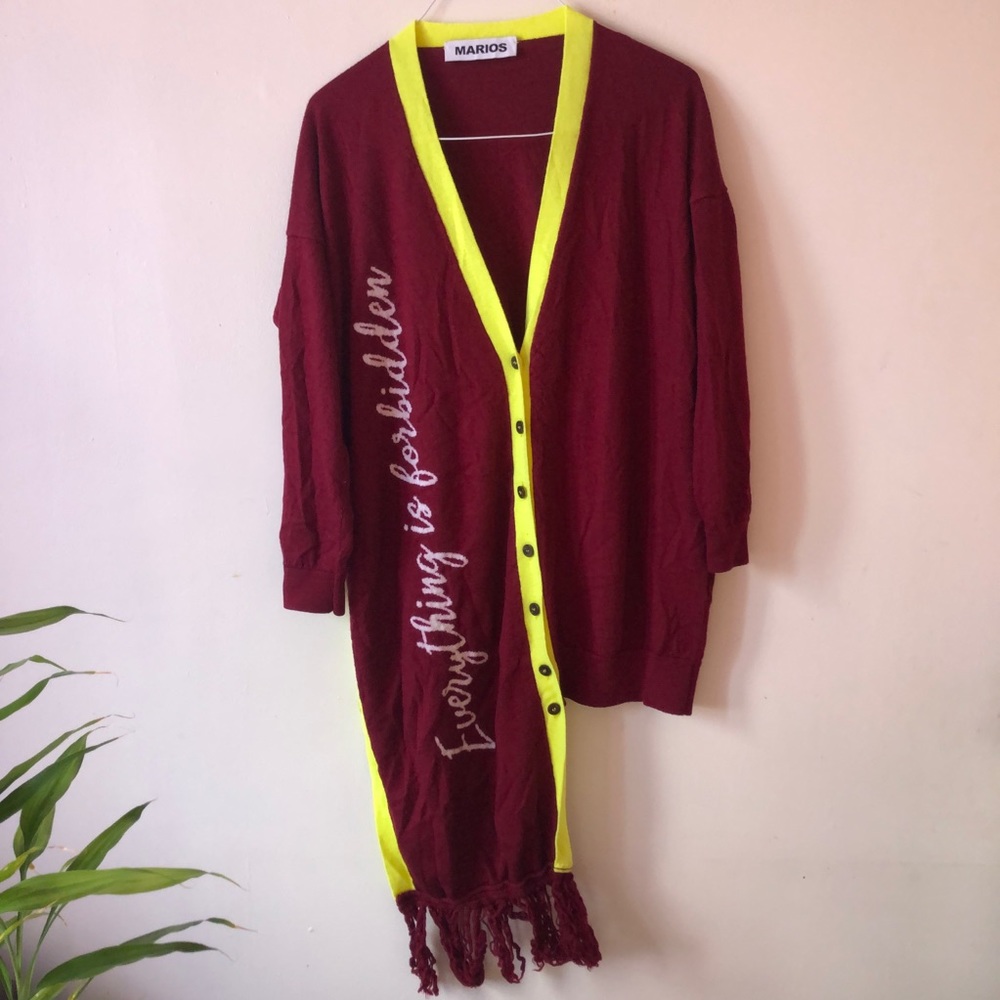 ❤️90s Y2K Marios Asymmetrical Oversized Sweater Cardigan Size Small Fringes Fun